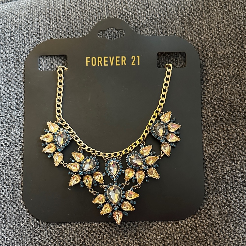 Forever 21 Gold and Iridescent Statement Necklace with Champagne Accents